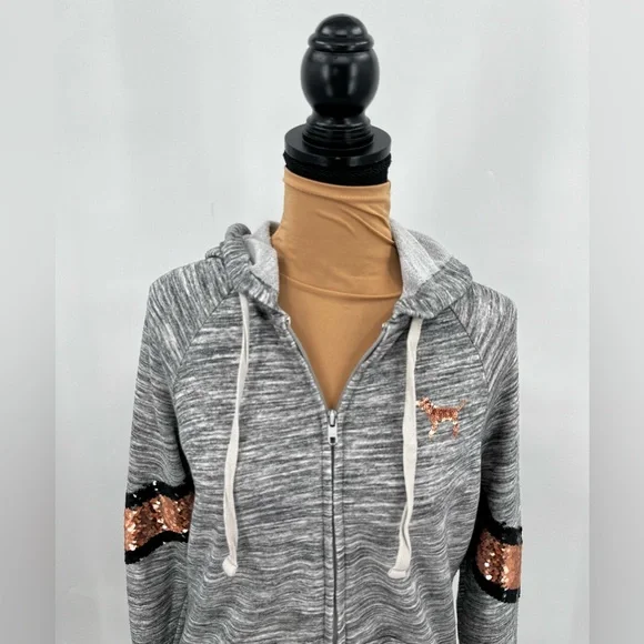 Victoria secret pink sequin logo cozy zip up hoodie M casual everyday campuswear - Picture 4 of 16